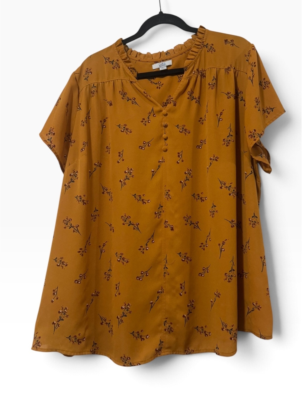 Croft & Barrow Women's Plus Size 2X Mustard Floral Button-Up Blouse
